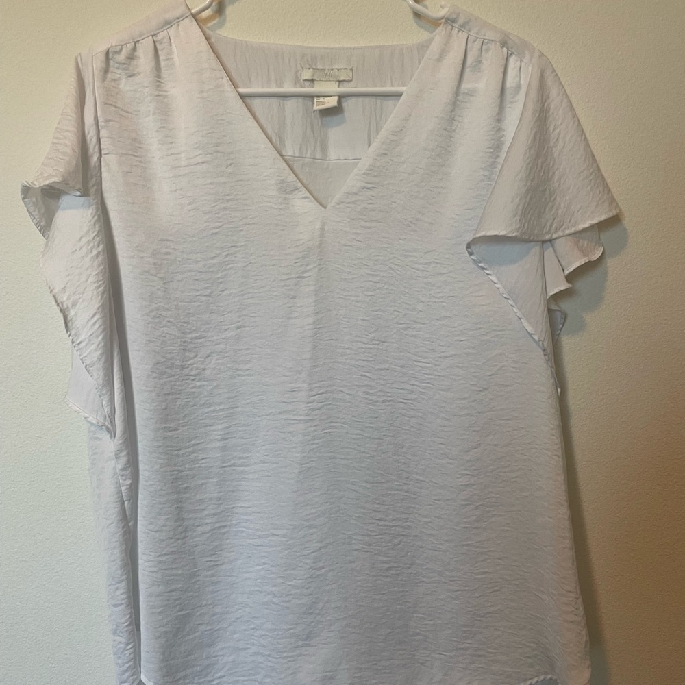 H&M White V-Neck Blouse